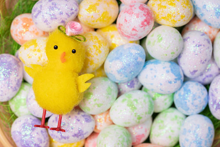 toy chicken with colored testicles. High quality photo