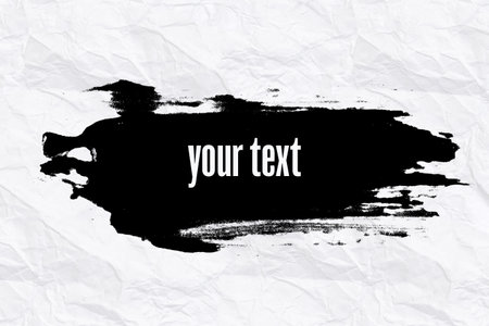 black banner on a white crumpled sheet of paper. advertisement. uneven stroke on the white backdrop. High quality photoの写真素材