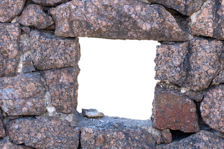rectangular hole in the wall made of natural stone. High quality photoの写真素材