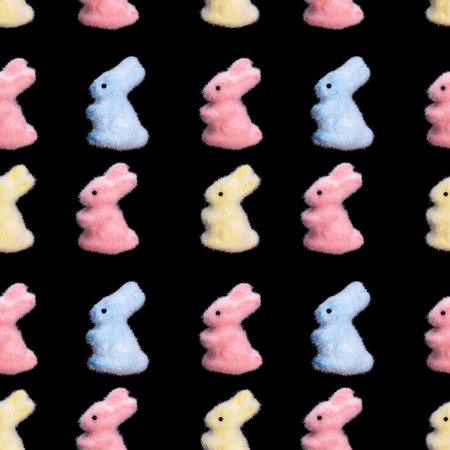 seamless patterns of colored rabbits isolated on a black background. High quality photo