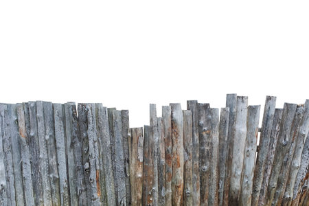 old wooden fence isolated on a white background. village hedge