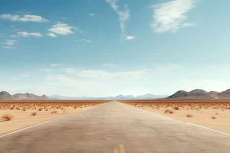 An image of an empty road stretching through the vast desert landscape. Perfect for travel and adventure themes.の素材
