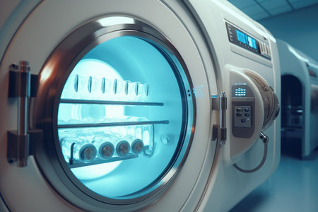 A close up view of a machine in a room. This image can be used to illustrate technology, manufacturing, or industrial concepts.の素材