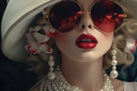 A mannequin wearing a white hat and sunglasses. This image can be used to showcase fashion accessories or as a display for a clothing store.の素材