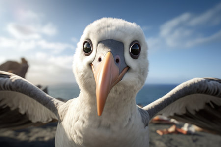 A close-up photograph of a bird with its wings spread open. This image can be used to depict freedom, nature, or bird watching.の素材