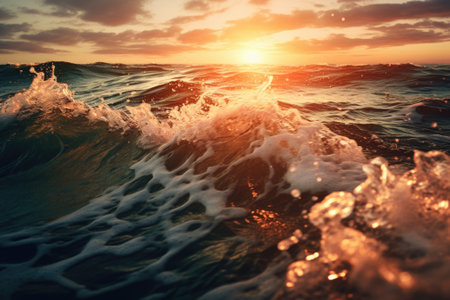 A beautiful sunset over the ocean waves. This image captures the serene beauty of nature's colors blending together. Perfect for travel websites, inspirational blogs, and nature-themed designs.の素材