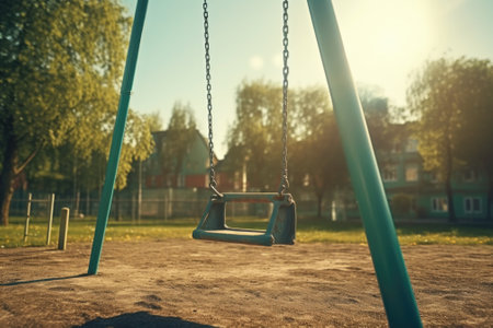 A swing in a park on a sunny day. Perfect for outdoor recreation and enjoying the sunshine.の素材