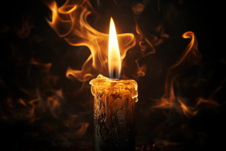A picture of a lit candle with flickering flames. This image can be used to create a cozy and intimate atmosphere.の素材