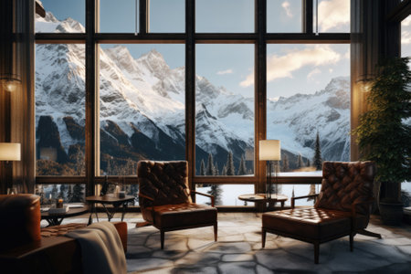 A spacious living room with a variety of comfortable furniture and a large window that fills the room with natural light. Perfect for home decor, interior design, and real estate concepts.の素材