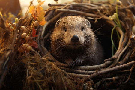 A close-up view of a small animal in its nest. Perfect for nature enthusiasts and wildlife lovers.の素材