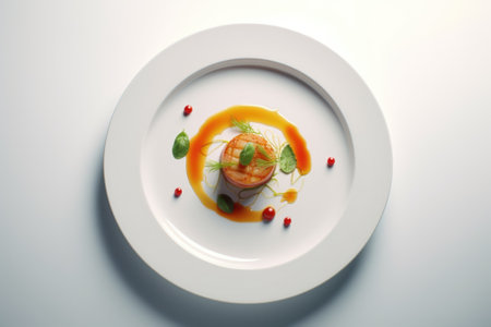 A white plate topped with a piece of food. Suitable for various culinary themes and restaurant concepts.の素材