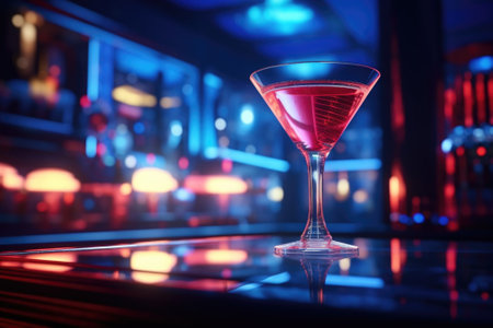 A martini glass sitting on top of a bar. Perfect for cocktail menus or bar advertisements.の素材