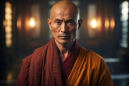 A bald man wearing a robe.の素材