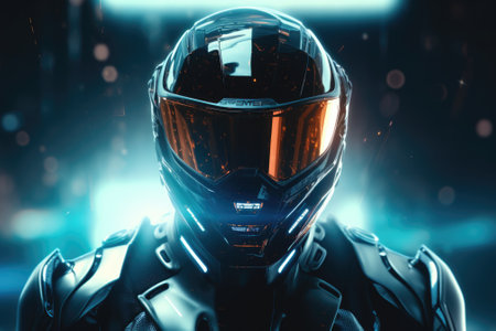 A close up view of a person wearing a helmet. This image can be used to depict safety, protection, or any activity that requires headgear.の素材