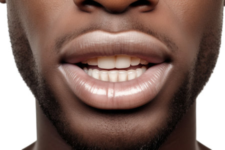 A detailed view of a person's mouth with a toothbrush, highlighting dental hygiene. Ideal for dental care and oral health-related projects.の素材