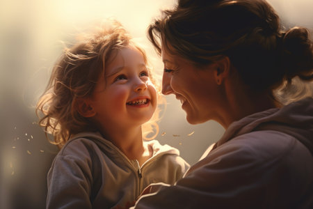A woman holding a little girl in her arms. This heartwarming image captures the bond between a mother and her daughter. Perfect for family-themed projects or advertisements.の素材