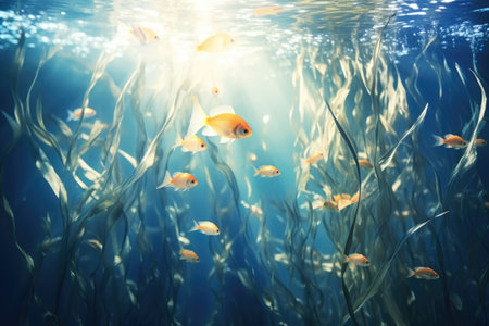 A group of fish swimming in an aquarium. Perfect for adding a touch of nature to any space.の素材