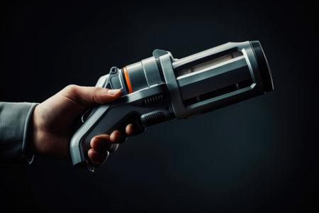 A person holding a gun in their hand. This image can be used to depict various scenarios involving firearms.の素材