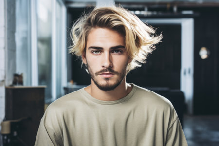 A picture of a man with long hair and a beard. This image can be used to depict a variety of concepts, such as masculinity, fashion, or a bohemian lifestyle.の素材