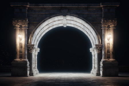 An archway with a light shining at the end. This image can be used to symbolize hope, new beginnings, and the journey towards a brighter future.の素材