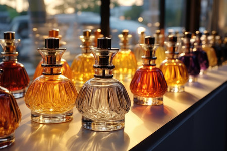 A row of perfume bottles sitting on top of a counter. Perfect for beauty and fashion-related projects.の素材