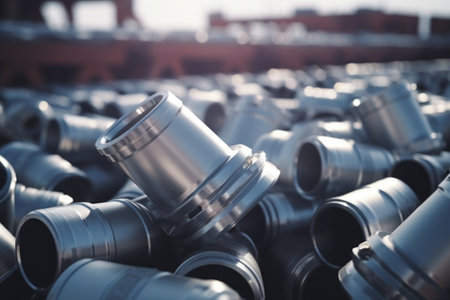 A bunch of metal pipes stacked on top of each other. This versatile image can be used in various industrial and construction-related projects.の素材
