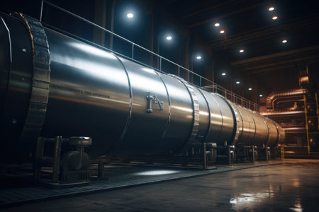 A large metal pipe is pictured inside a building. This image can be used to depict industrial settings or construction projects.の素材