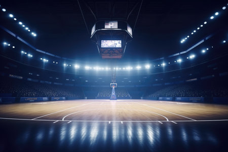 A basketball court with a basketball hoop in the middle. Suitable for sports-related designs and concepts.の素材