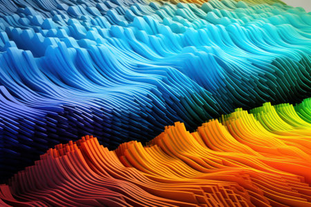 A close-up view of a vibrant rainbow of colored paper. This image can be used for various creative projects and designs.の素材