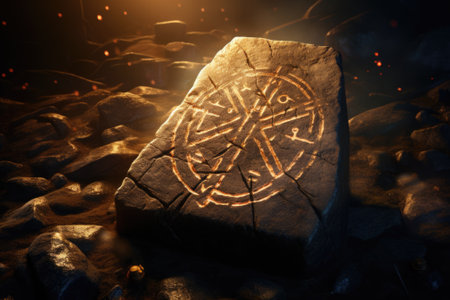 A stone with a circular design on it. Suitable for various graphic designs and decorative purposes.の素材