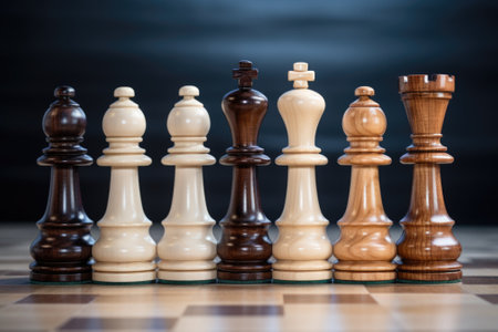A group of chess pieces sitting on top of a chess board. This image can be used to depict strategy, competition, or the game of chess in general.の素材