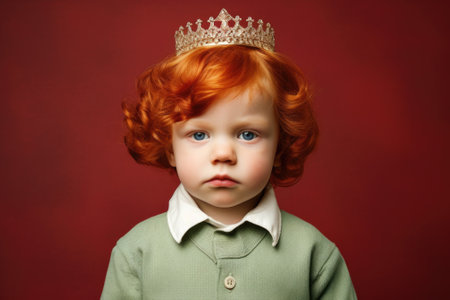 A little girl wearing a crown on her head. Perfect for princess-themed parties and dress-up games.の素材