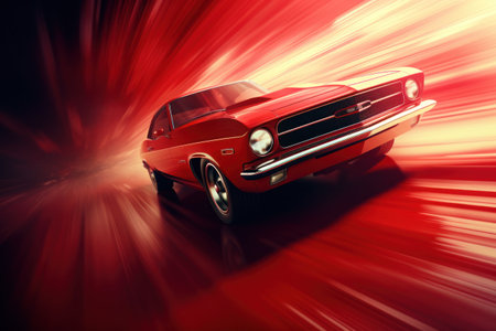 A picture of a red car driving through a red light. This image can be used to depict traffic violations or dangerous driving situations.の素材