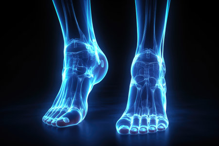 A clear x-ray image of a human foot. Can be used for medical purposes or in educational materials.の素材