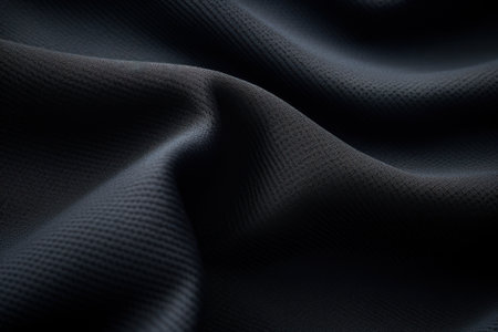 A detailed close-up view of a black fabric. This image can be used to showcase the texture, color, or pattern of black fabric in various design projects.の素材