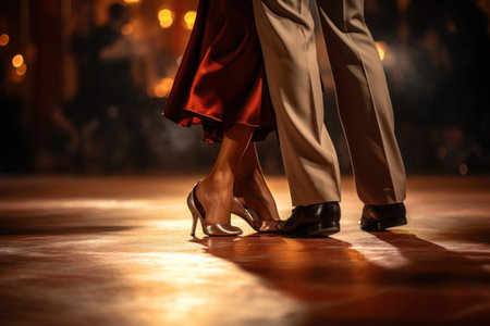 A picture of a man and a woman dancing on a dance floor. Suitable for various themes and concepts related to dance, romance, nightlife, and entertainment.の素材
