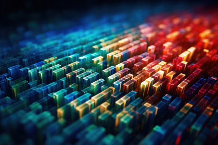 A vibrant image of a computer keyboard with a variety of colors. This picture can be used to represent technology, creativity, or diversity.の素材
