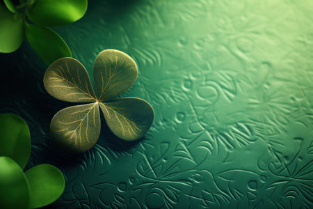 A picture of a four leaf clover resting on a vibrant green surface. This image can be used to symbolize luck, fortune, or the beauty of nature in various designs and projects.の素材