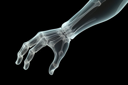 An x-ray image of a hand and wrist, useful for medical purposes and diagnostics.の素材