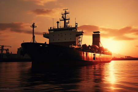 A beautiful image capturing a large boat on the water during a captivating sunset. Perfect for travel brochures, vacation websites, or any project in need of a serene seascape.の素材