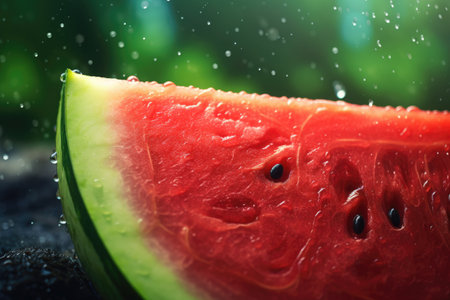 A fresh slice of watermelon sitting on top of a table. Perfect for summer-themed designs and advertisements.の素材