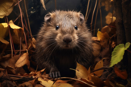 A detailed view of a small animal nestled among vibrant leaves. This image can be used to depict the beauty of nature or as a representation of wildlife in its natural habitat.の素材