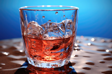 A glass filled with liquid sitting on top of a table. This versatile image can be used for various purposes.の素材