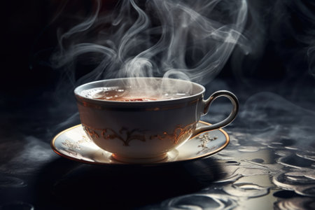 A cup of hot chocolate sitting on a saucer. Perfect for cozy winter scenes or coffee shop illustrations.の素材