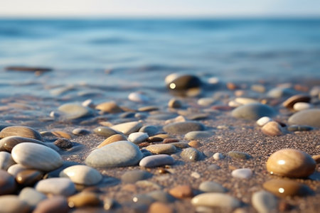 A close-up view of rocks on a beach near the ocean. This image captures the natural beauty of the rocks and the beach. Perfect for nature enthusiasts and beach lovers. .の素材