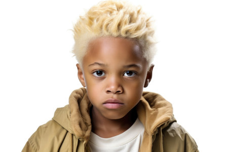 A young boy with blonde hair wearing a jacket. This image can be used for various purposes.の素材
