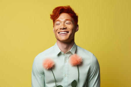 A picture of a man with red hair wearing a green shirt. This image can be used for various purposes.の素材