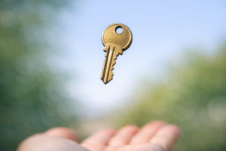 A person holding a key in their hand.