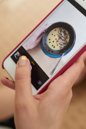 Photographs dishes on the phone