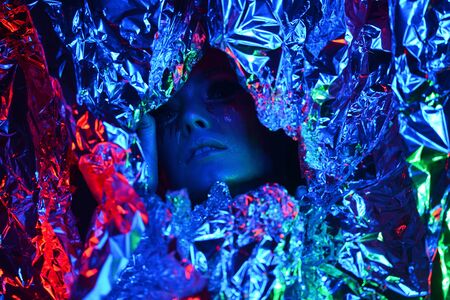 Portrait of beautiful woman with body art. underwater conceptの写真素材